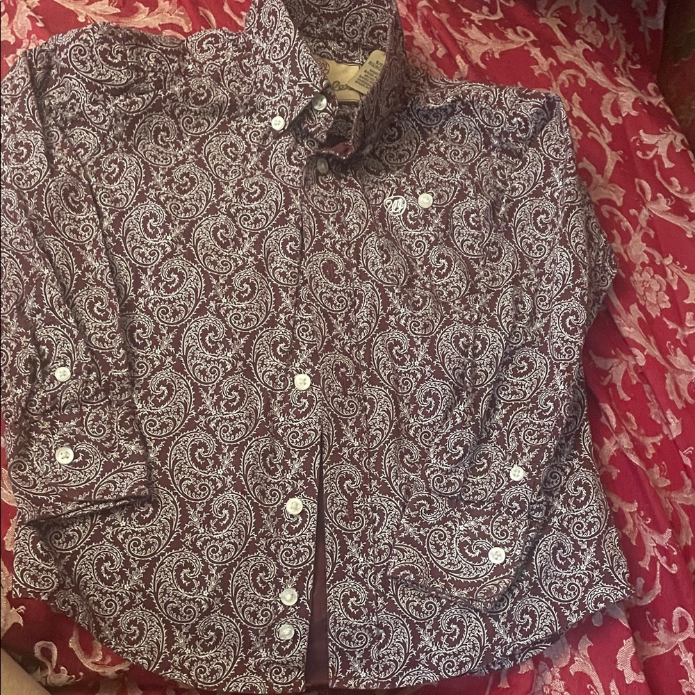 Wrangler Burgundy and White Paisley Button-Down Shirt